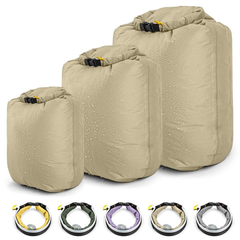 HIKEMAN Dry Bag Waterproof - Ultralight Dry Sack,Outdoor Roll Top Drybags,3-Pack Stuff Sack for Travel,Swimming,Rafting,Boating,Kayaking,Camping,Beach (Khaki)