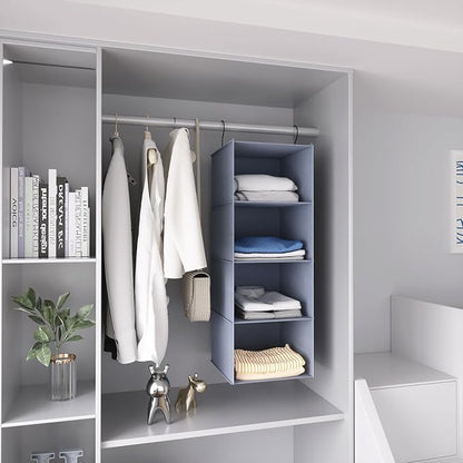 Hanging Closet Organizer, Easy Mount Foldable 4-Shelf Hanging Closet Wardrobe