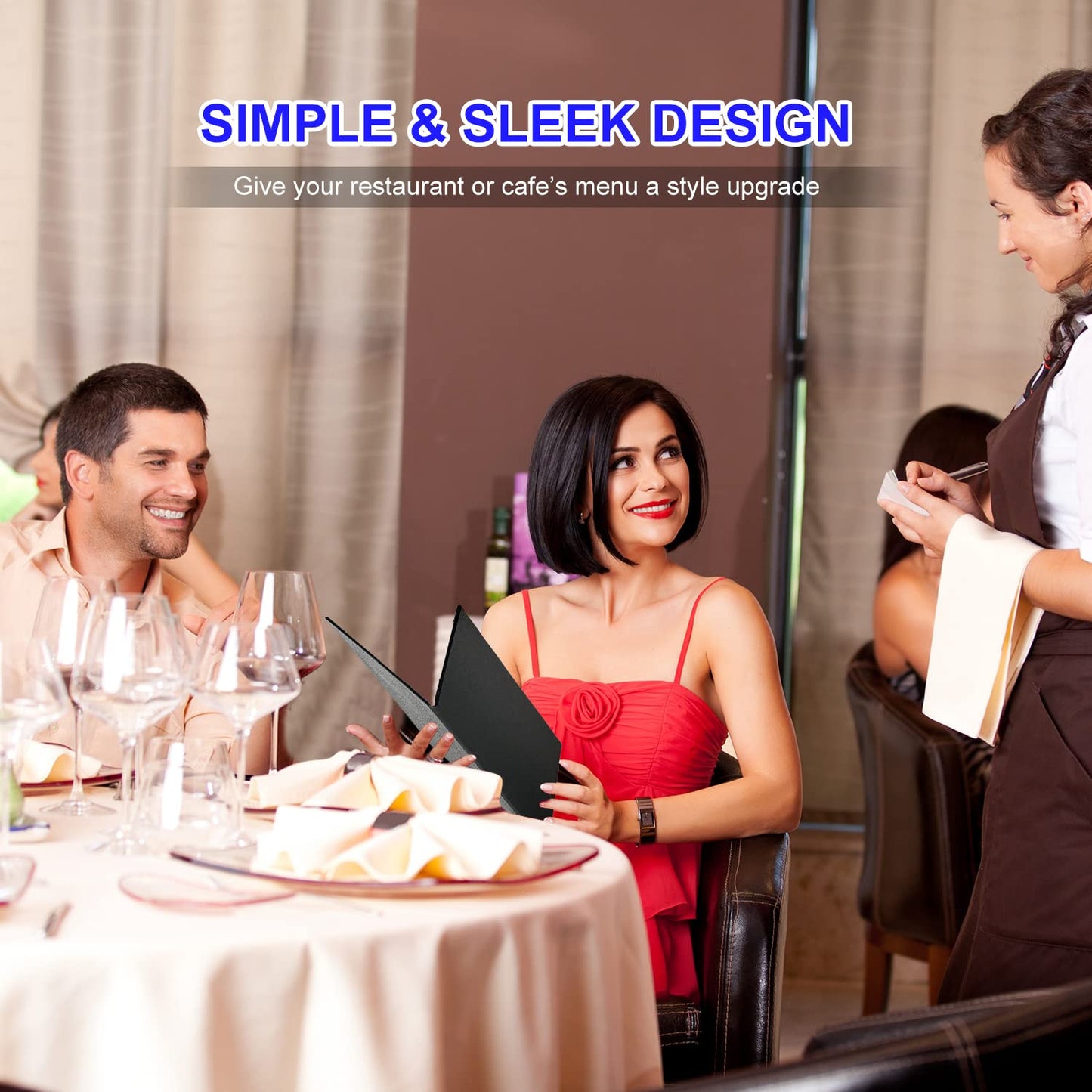 3 Packs of 4.25 x 11 inches Leather Menu Covers with Strong Wood Inside, 2 View Leather Menu Holder Book Style Double Fold Panel for Restaurant Coffee Bars Cocktail（4.25”x11” /2 Views/3 Pcs）