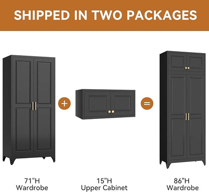 Polup Metal Wall Cabinet, Upper Cabinet for Wardrobe, Small Top Storage Cabinet for Bedroom, Living Room, Black, 18" D x 32" W x1 5" H - Assembly Required
