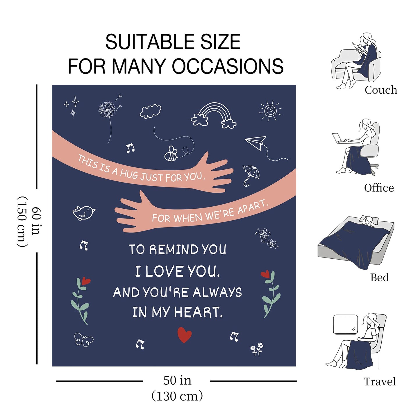 AprOcean This is a Hug just for You for When We're Apart to Remind You I Love You and You're Always in My Heart Blanket for Women Men Mom Dad Sister Birthday Reminder Throw Blanket Present(a)