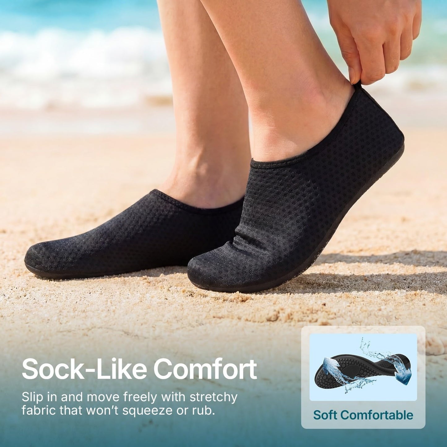 Water Socks for Women Men Adult Aqua Swim Shoes Beach River Pool Barefoot Yoga Exercise Wear Sport Accessories Quick-Dry Must Haves Size 7-8Women/6-7Men(Black-NW002)