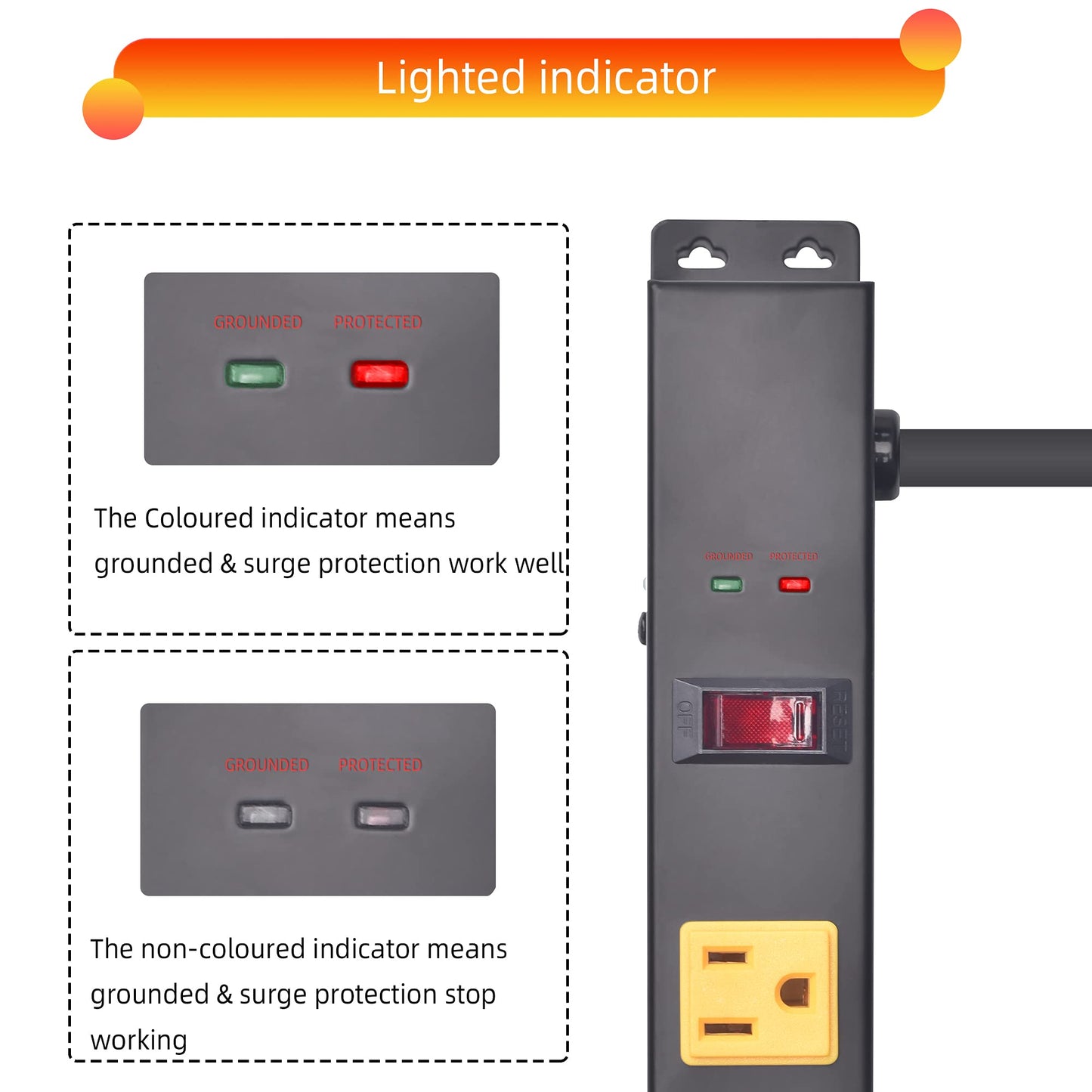 10 Outlet Long Power Strip Surge Protector, Heavy Duty Industrial Metal Power Strip 6 Feet, Wall Mountable, for Work Bench, Shop, Garage, Black (1000 Joules)