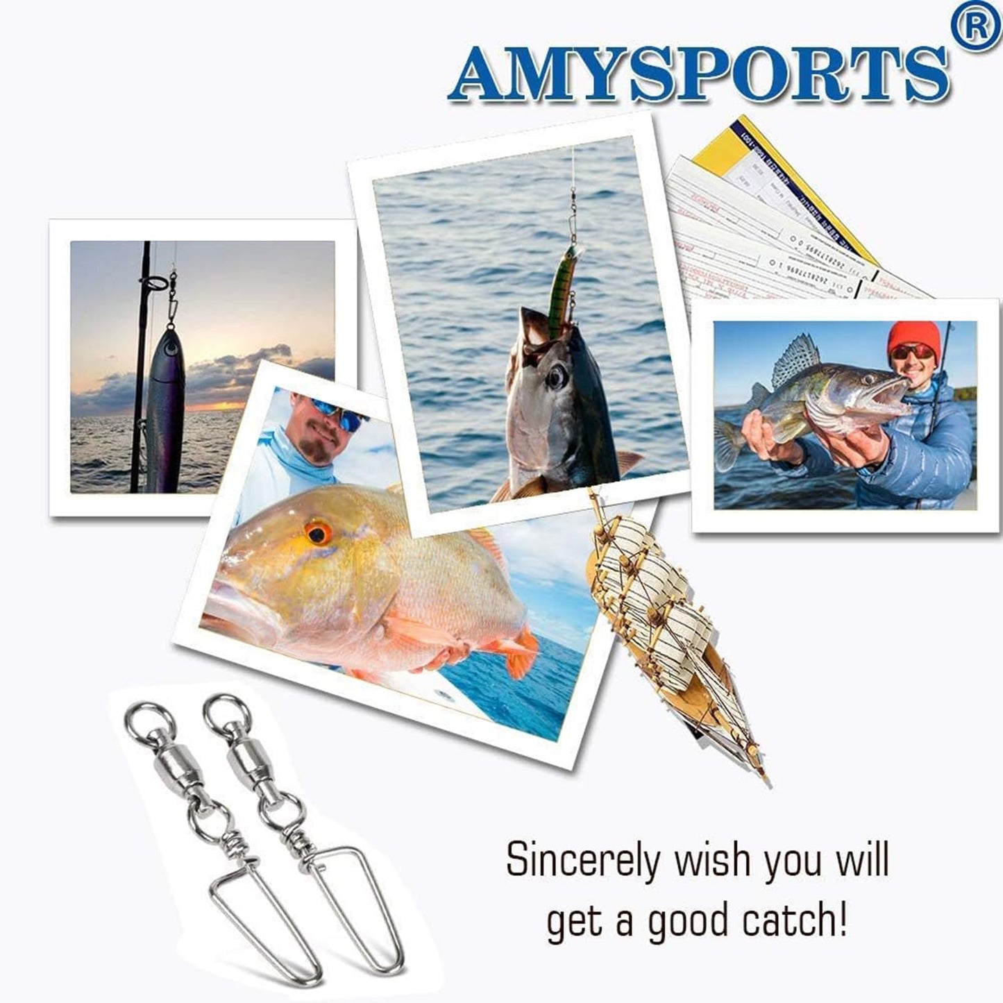AMYSPORTS High Strength Stainless Fishing Swivels - Ball Bearing Saltwater Corrosion Resistance Barrel Swivels, 50pcs, 220lbs