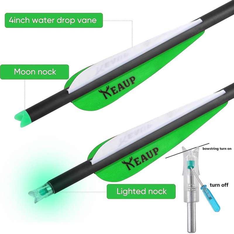 KEAUP 20 inch Carbon Crossbow Bolts with Crossbow Broadheads and Lighted Nocks, 6 Pack Hunting Carbon Crossbow Arrows for Archery Practice and Hunting
