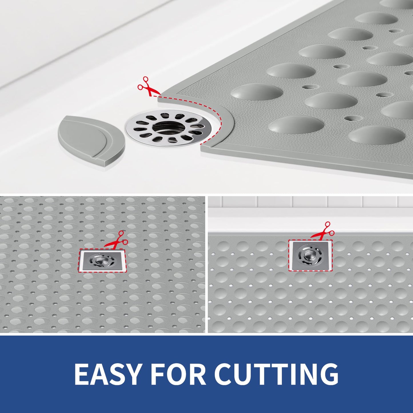 OTHWAY Large Shower Mat 34"x 23", TPE Non Slip Shower Mat for Walk in Shower Stall, Inside Shower Mats with Drain Holes Suction Cups, Anti-Slip for Elderly Kids (Dark Grey)