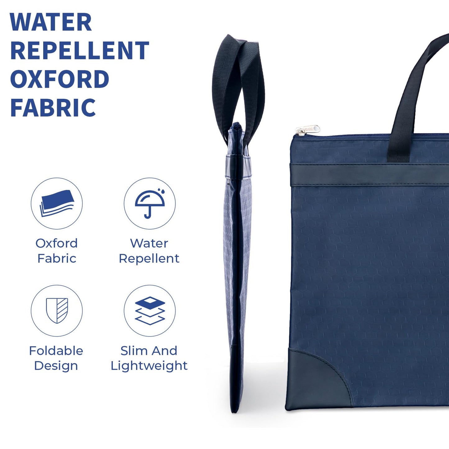 M&G 12x15 in Large Zipper Pouch with Handle, A4 Foldable Lightweight Pocket Waterproof Oxford Document Storage Bag, File Organizer for Office Travel Books Papers Filing Folder – 1 Pack (Blue)