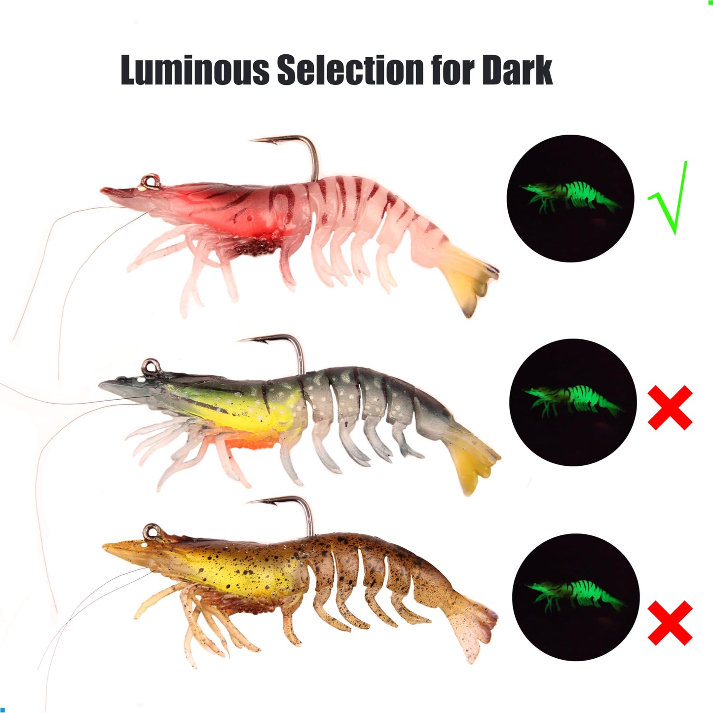 EXAURAFELIS 3pcs Fishing Lures Shrimps baits Pre-Rigged Fish Jigs - Soft Lure Bass Trout Lifelike Shrimp Crayfish Swimbait