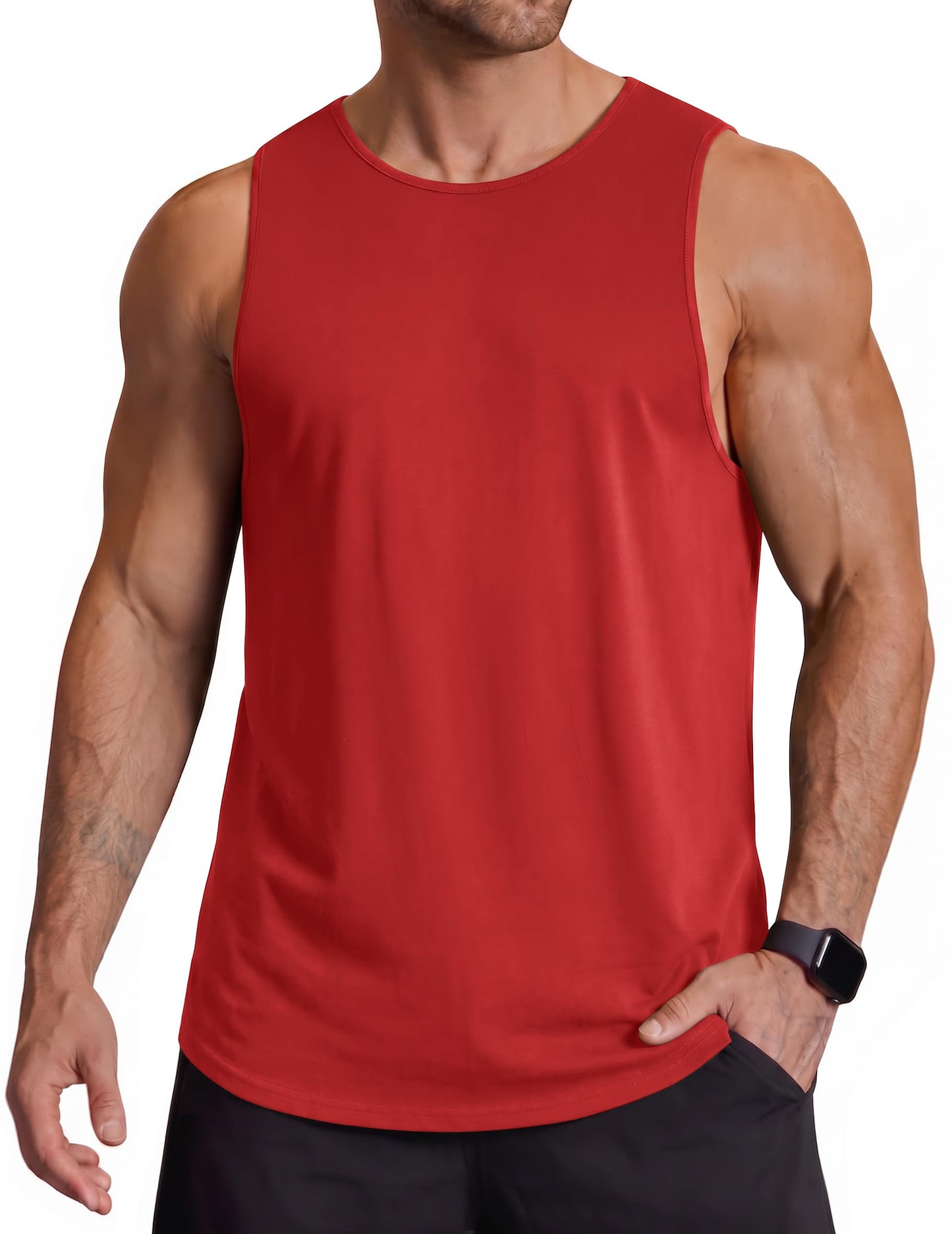 COOFANDY Mens Sleeveless Workout Shirt Running Sports Muscle Shirt Men Casual Tank Tops Long Sleeveless Tee Shirts Red