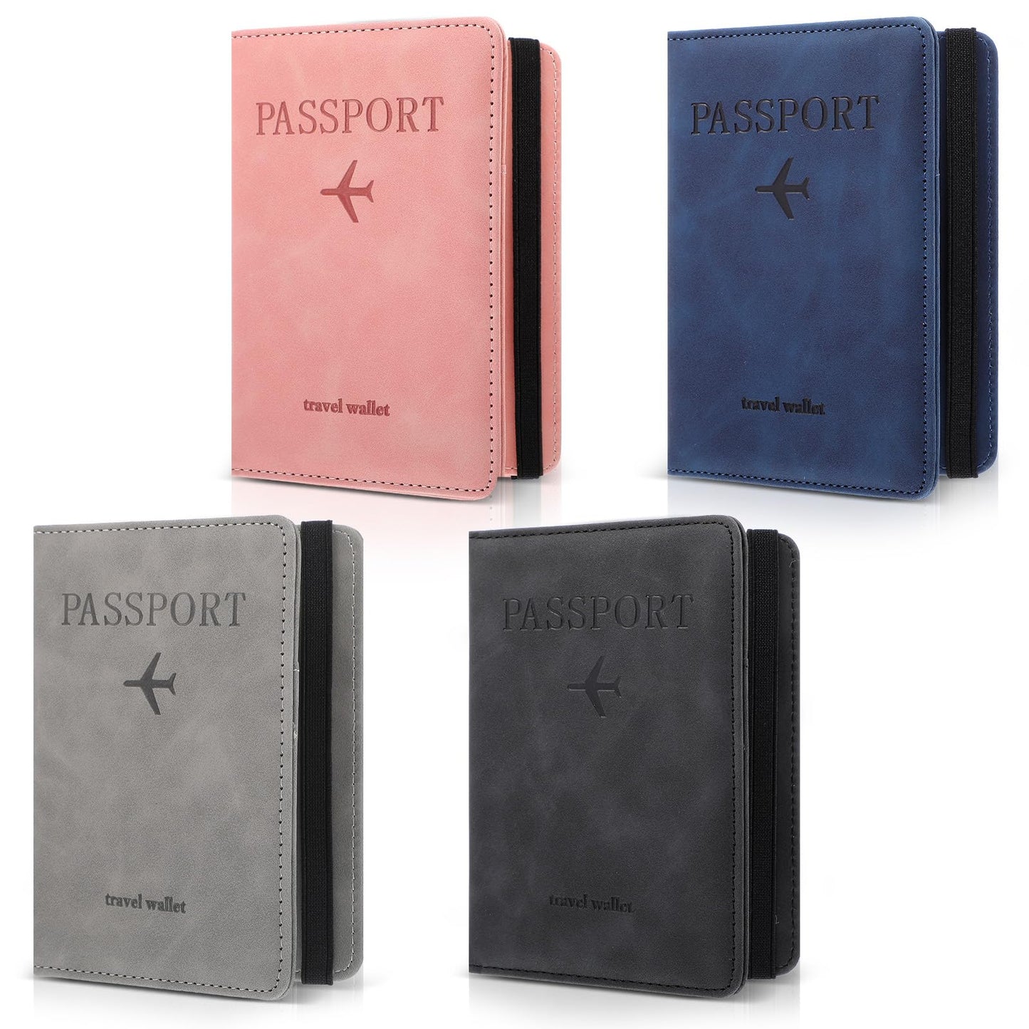 4 PCS Passport Holder Cover Combo Leather Passport Holder Combo with Vaccine Card Slot Passport Cover Passport Case Cover Protector PU Travel Documents Organizer for Women and Men Passport Wallet