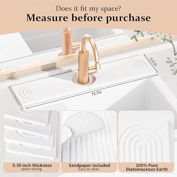 Faucet Mat for Kitchen Sink ，Water Absorbing Stone Tray for Sink，15.7 inches