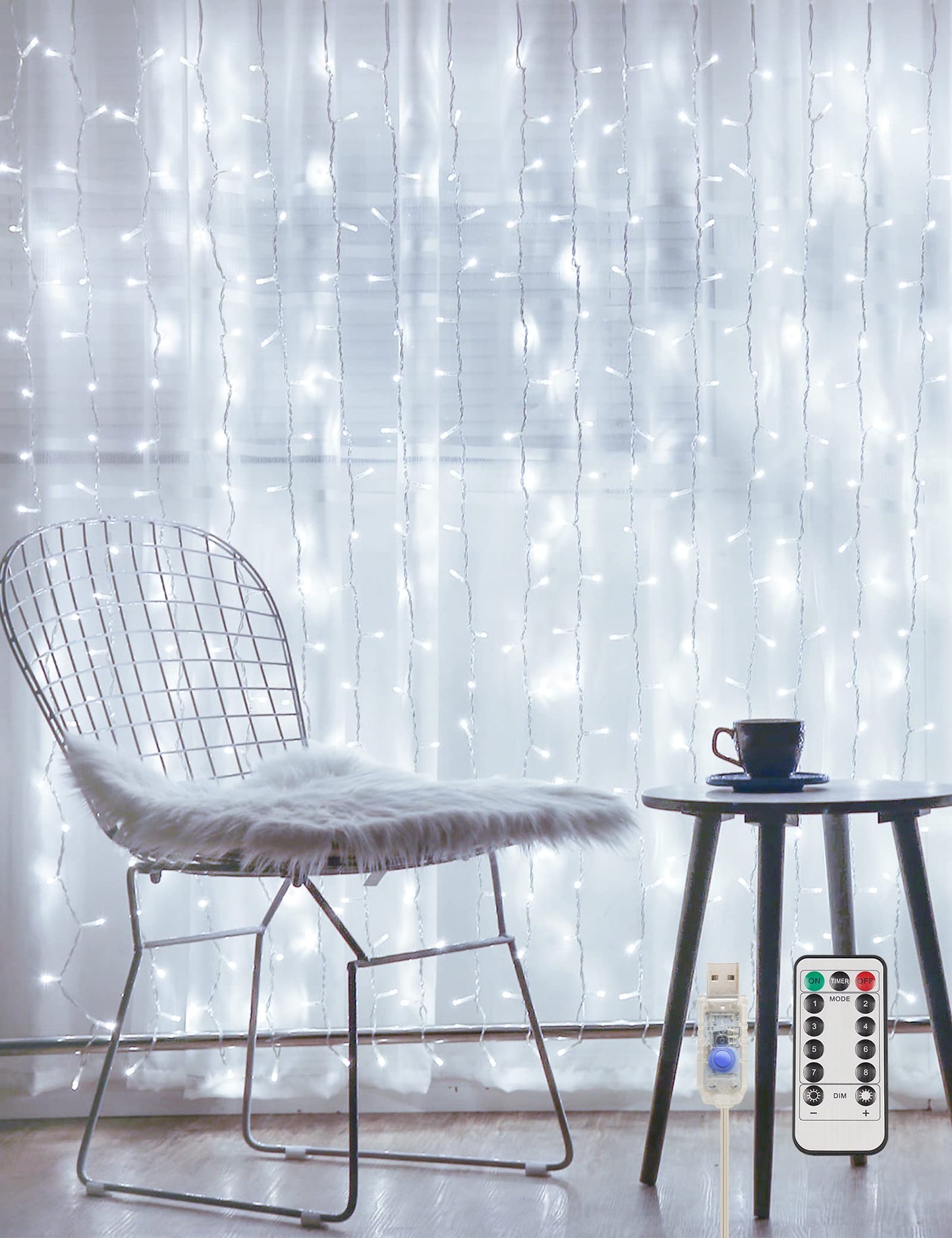 suddus White Curtain Lights for Bedroom Wall, 200 Led Twinkle Lights with Remote 8 Modes Timer, USB Plug-in String Lights for Wedding, Party, Backdrop, Birthday, Window Decorations, (6.5ft*6.5ft)