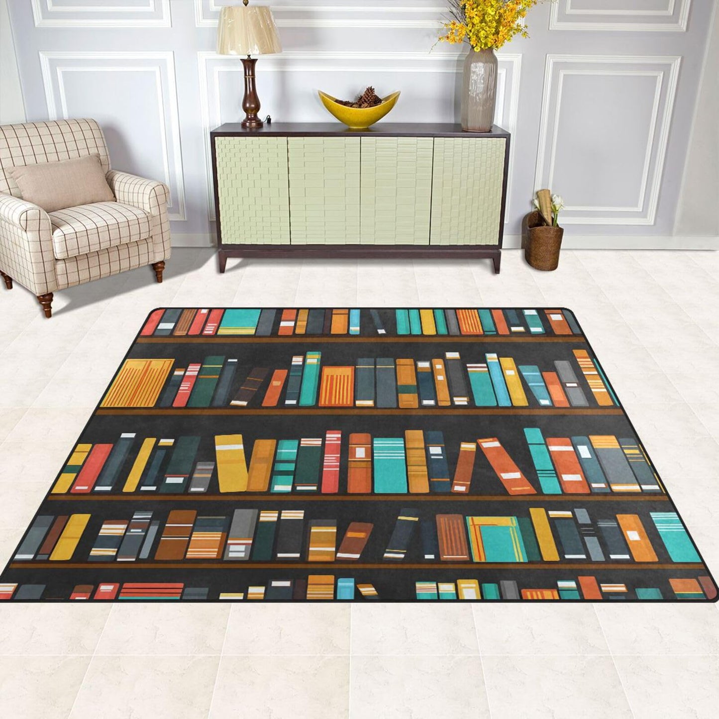 ALAZA Vintage Library Bookshelf Bookworm Area Rug Rugs for Living Room Bedroom 4'10" x 6'8"