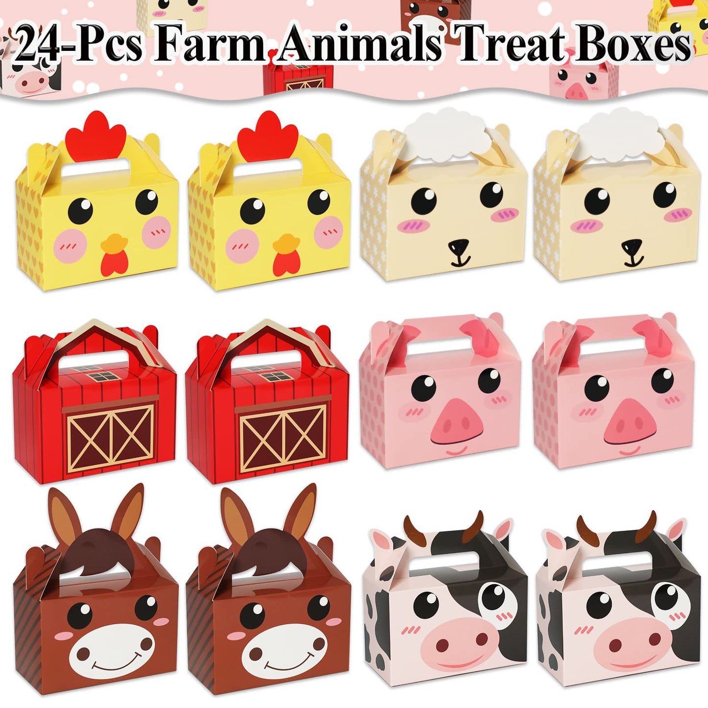 24 Pack Farm Animal Party Favor Boxes Farm Theme Birthday Goodie Boxes Farmhouse Animals Candy Christmas's Day Gift Bags Barnyard Candy Treat Boxes for Girls Kids Baby Shower Birthday Party Supplies
