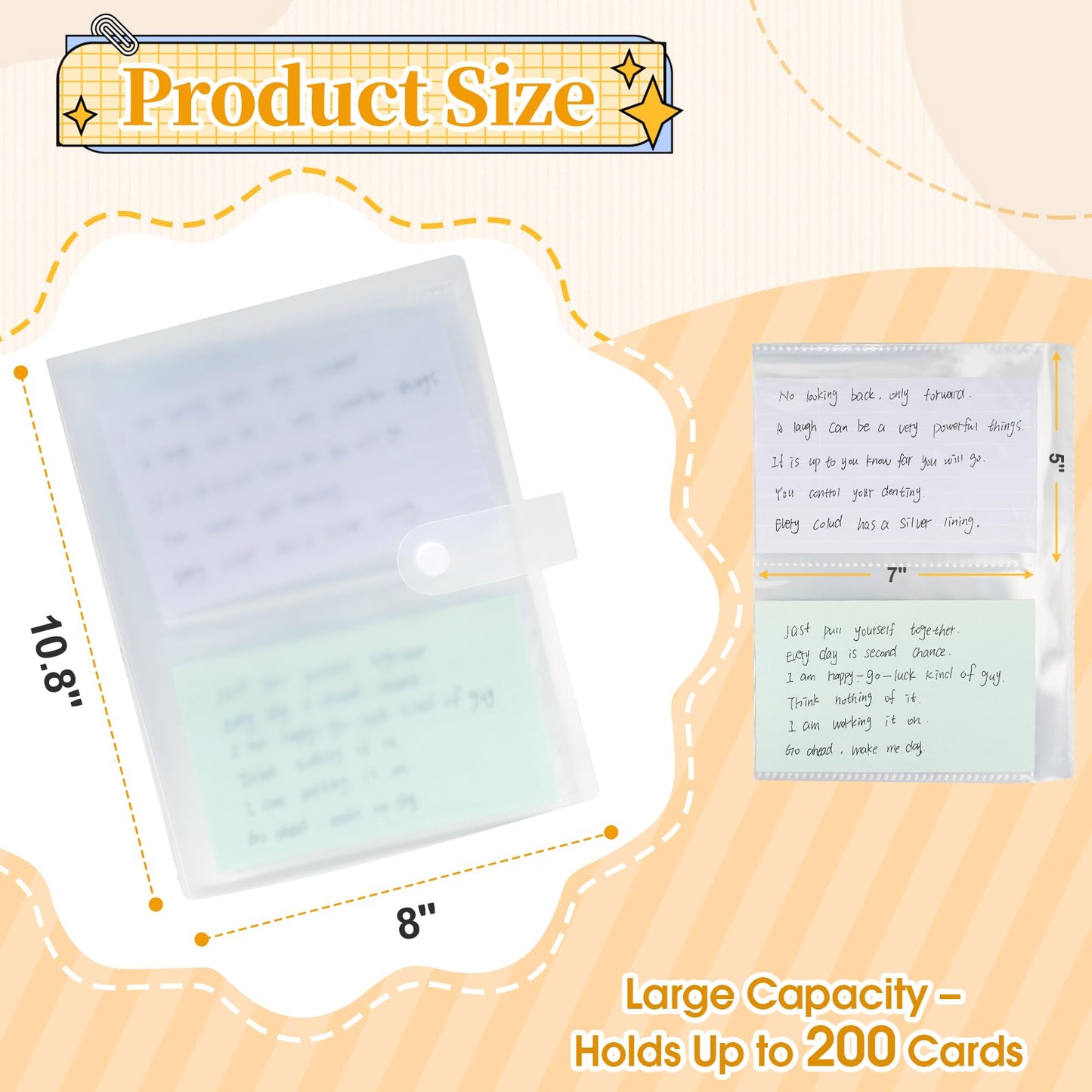 Jactales Large 5x7 Index Card Holder Binder with Clear Plastic Sleeves – 200 Pocket Card Organizer for Indexcards, Flashcards, Postcards, Recipe Cards, Photos, and Study Notes – Small Storage Album