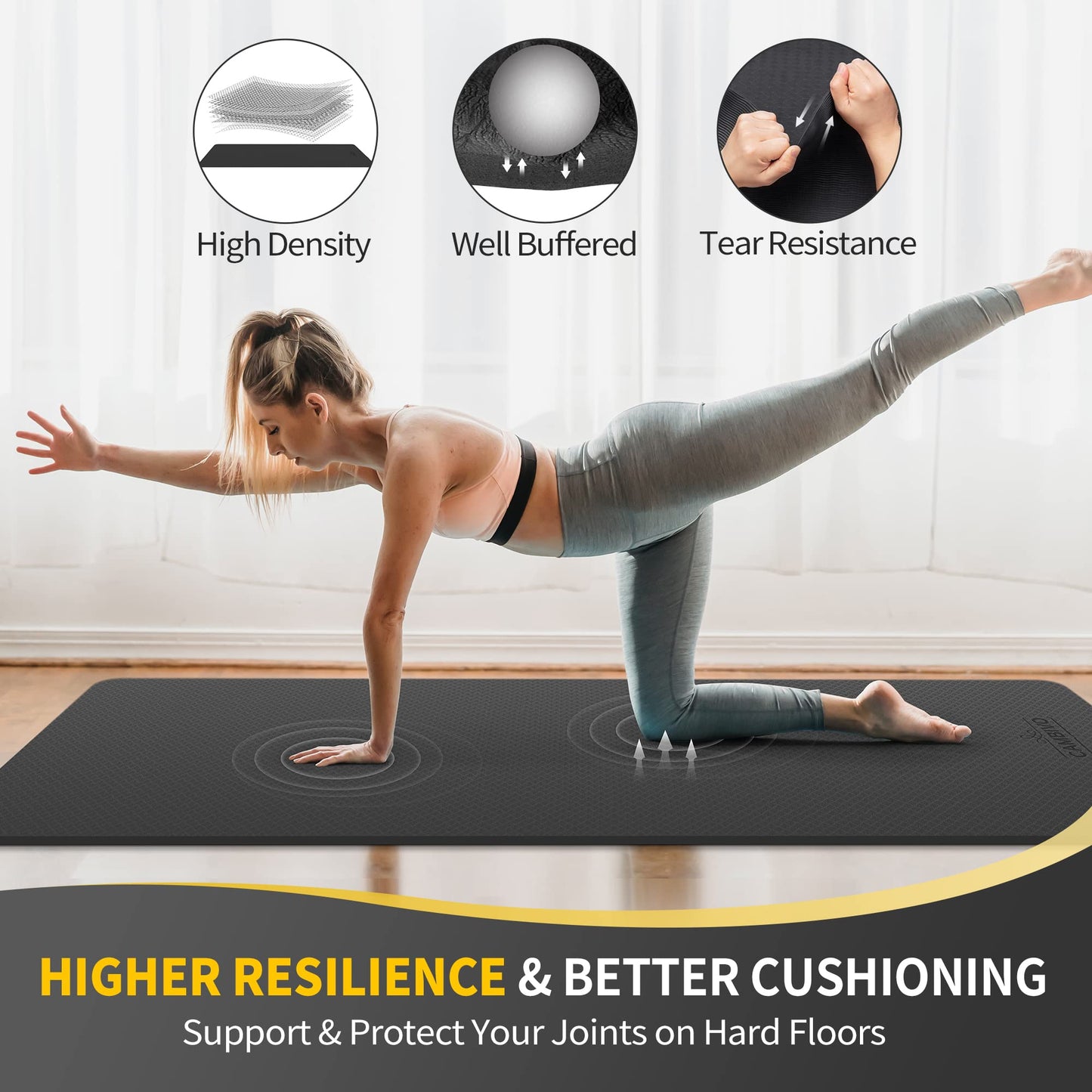 CAMBIVO Extra Wide Yoga Mat 72"x32" - 6mm Thick TPE Non Slip Exercise Fitness Mat, Large Workout Mat for Yoga Pilates Stretching, Anti-Slip Gym Mat for Tall Men Women & Beginners (6mm, Dark Black)
