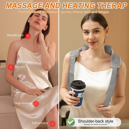 Neck Massager, Shiatsu Neck Shoulder Massager for Pain Relief Deep Tissue, 5D Cordless Kneading Massage for Traps Shoulder Back, Electric Shiatsu Massager with Heat, Gifts for Women Men Mom Dad
