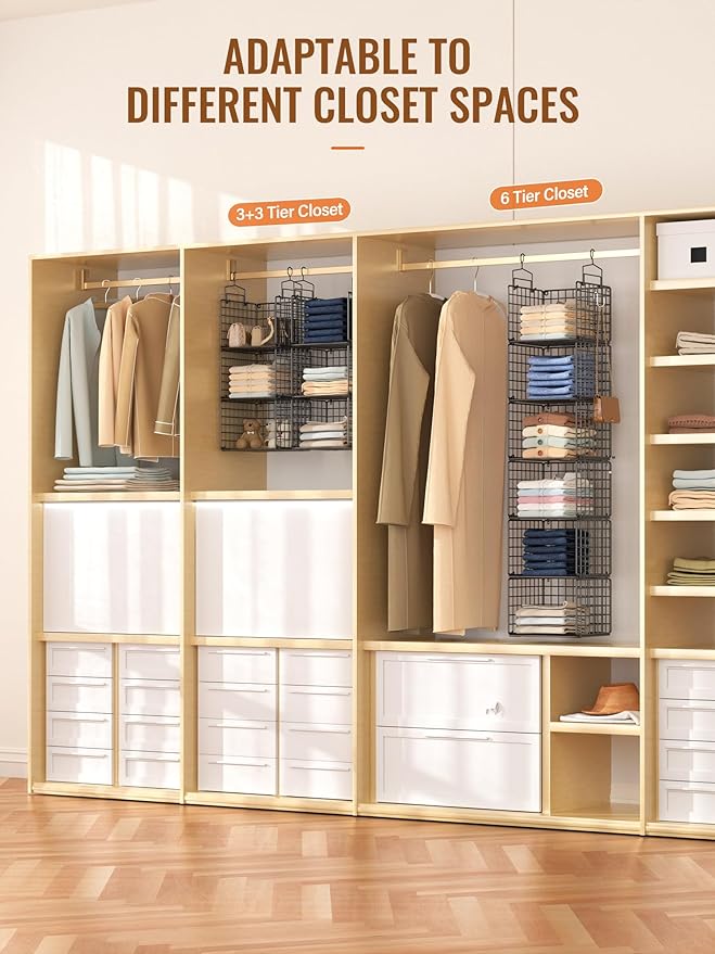 6 Tier Closet Hanging Organizer, Metal Closet Organizers and Storage