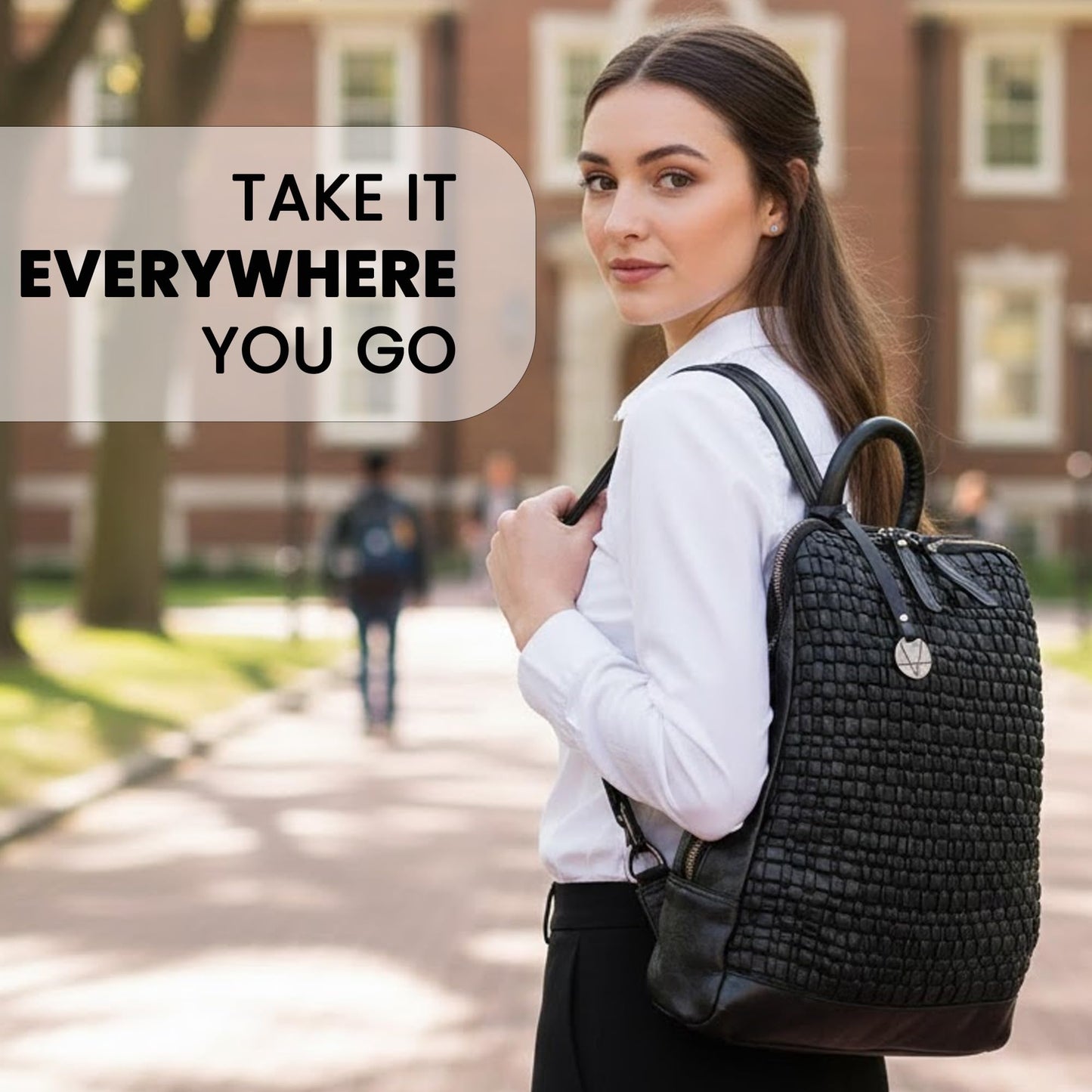 VILENCA HOLLAND 12.5 Inch Genuine Leather Backpack for Women and Men, Black Leather Backpack with Adjustable Shoulder Strap