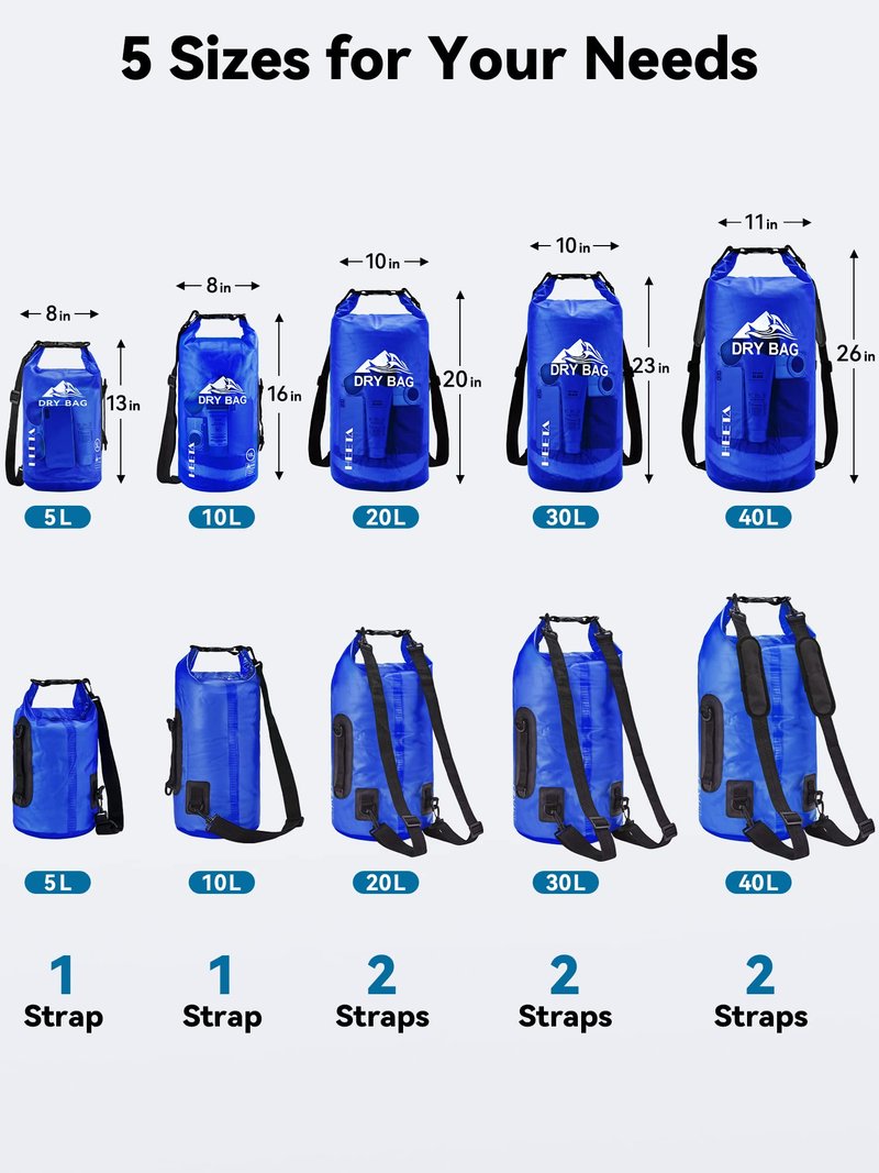 HEETA Dry Bag Waterproof for Women Men, Roll Top Lightweight Dry Storage Bag Backpack with Phone Case for Travel Swimming Boating Kayaking Paddle Board Camping Beach Accessories (Navy Blue, 20L)
