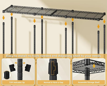 ULIFHOME E14C Pro Heavy Duty Closet Organizer System，Freestanding Clothing Racks for Hanging Clothes，Adjustable Garment Rack 69" W × 16" D × 77" H Hold 960 lbs，Black Rack with Grey Dustproof Cover