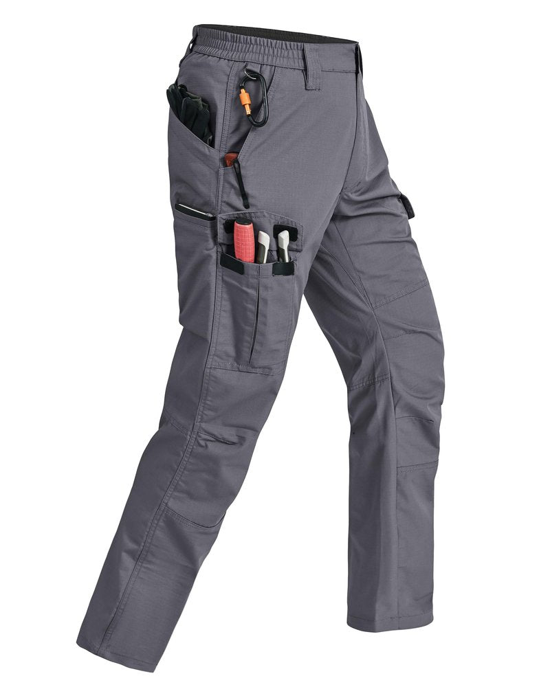 Rapoo Work Pants for Men Cargo Hiking Tactical Army Casual Pants for Men with Multi Pockets Water Resistant Mens Ripstop Construction Carpenter Pants Grey 32Wx32L