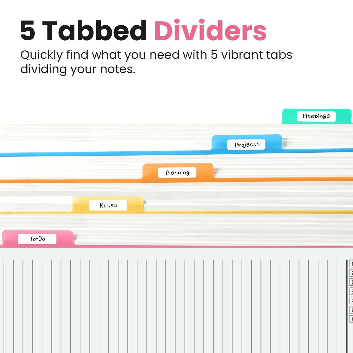 Large Spiral Lined Notebooks for Work with Removable Dividers & Tabs, 8.5"x11" Pretty Hardcover 5 Subject Notebook Journal for Women, College Ruled, Perfect for Study & Office Organization, 280 Pages,Wildflowers