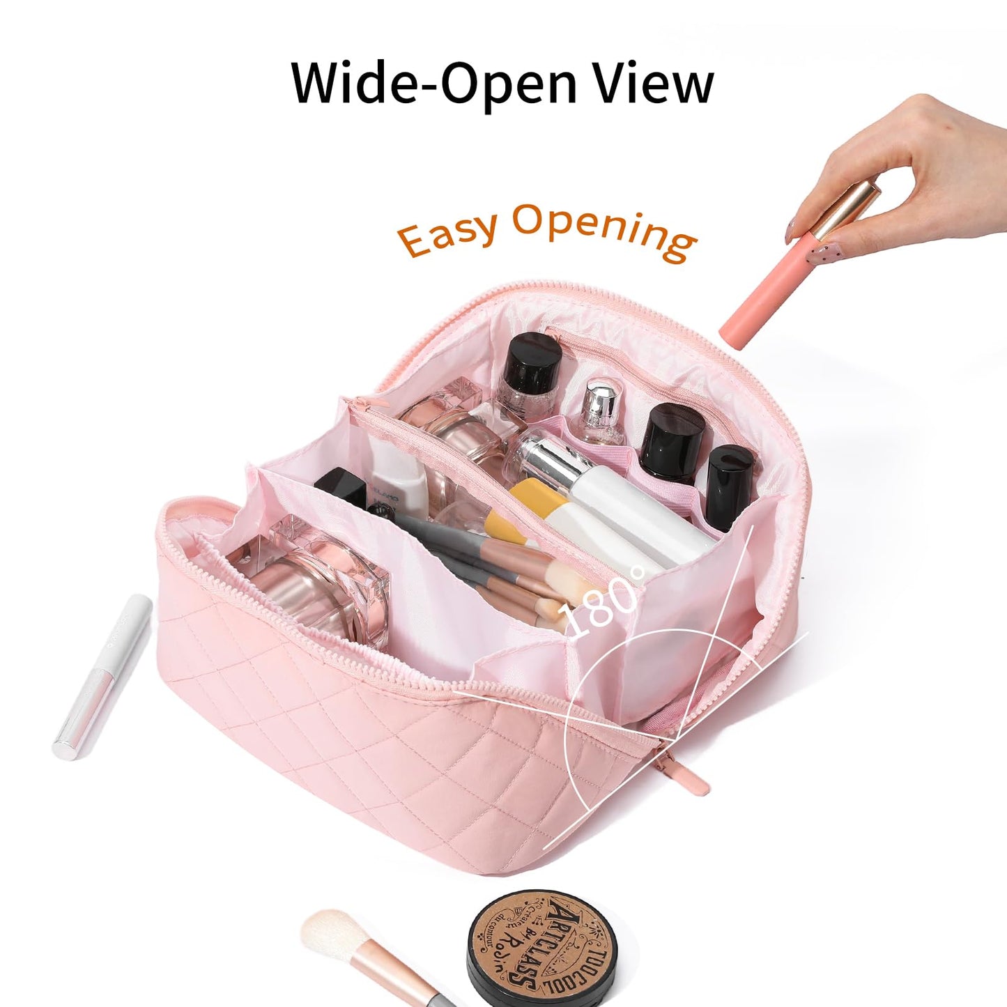 AMXNX Makeup Bag for Woman Quilted Puffer Cosmetic Bags Travel Organizer Large Capacity Wide-open Pouch Toiletry Bag Set
