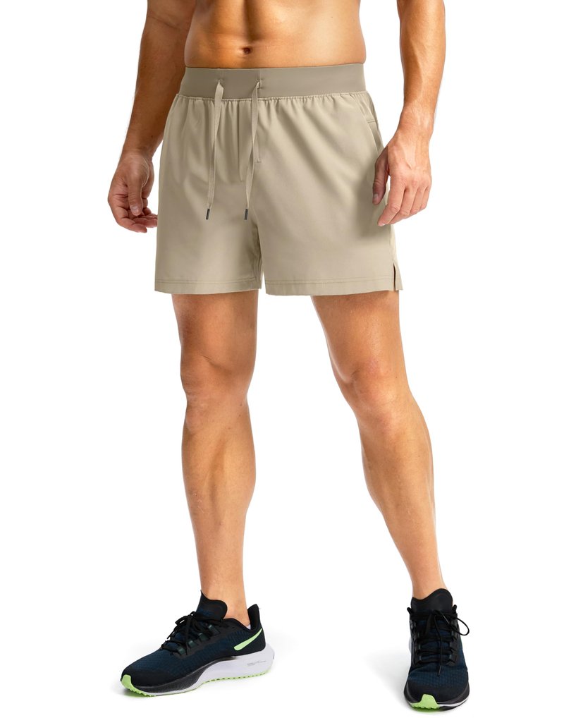 Soothfeel Men's Running Shorts with Zipper Pockets 9"/ 7"/ 5" Lightweight Quick Dry Basketball Gym Workout Athletic Shorts for Men (Khaki, XXL)
