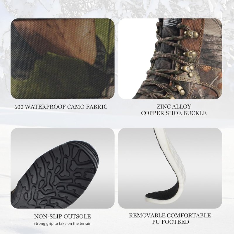 Men's Waterproof Hunting Boots - 8" Camo Insulated Hiking Boots with 200g Thinsulate