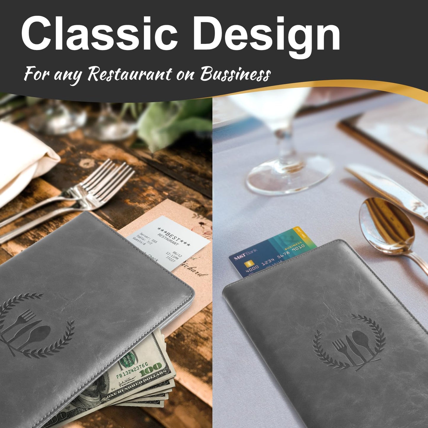 Cobak Restaurant Check Presenters - Customer Check Holder for Restaurants, Restaurant Bill Holder, Gray - 20 Pack