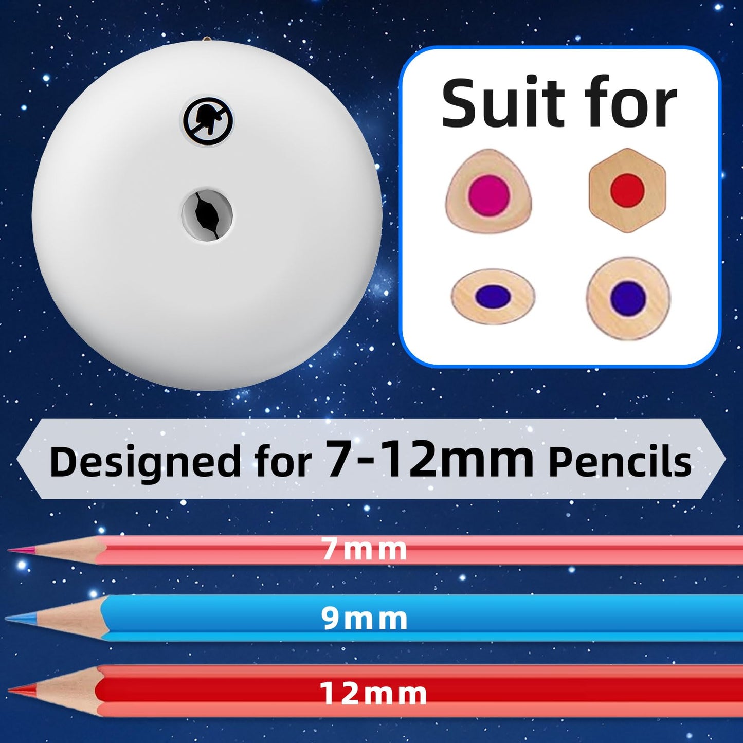 tenwin Fully Automatic Electric Pencil Sharpener for 7-12mm Pencils, Auto in&Eject, 3 Selectable Adjustable Pencil Nibs with Breathing Light (White)