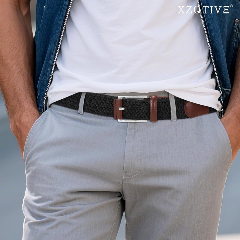Braided Stretch Belt for Men - Elastic Woven Design for Golf, Casual Pants & Jeans