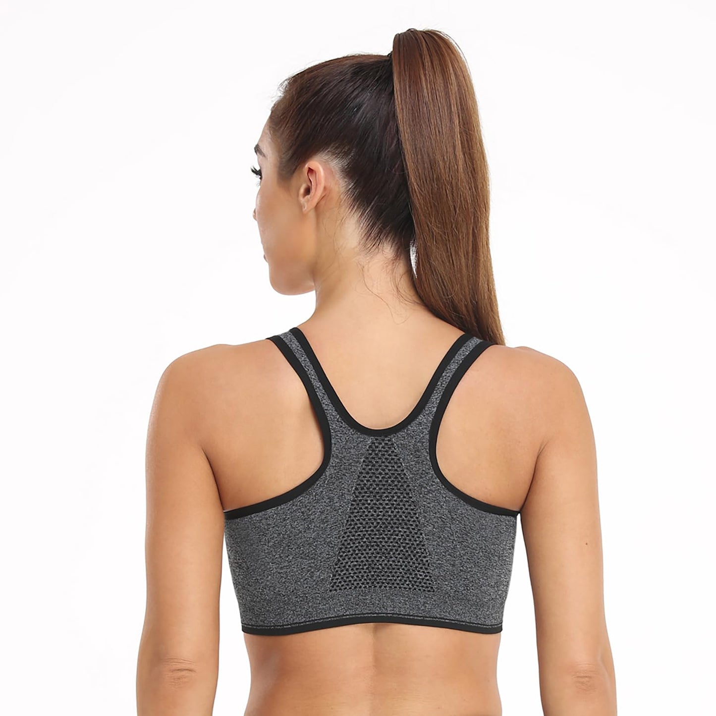 Women's Zip Front Sports Bra - Wireless, Post-Surgery, Padded, Racerback, Workout Gym Yoga Bras - 3 Pack (Large, Black+Grey+Light Blue)