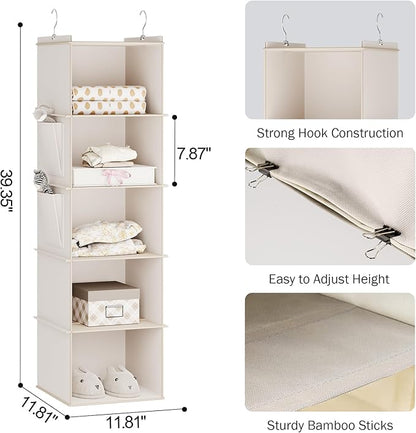 YOUDENOVA Hanging Closet Organizer, 5-Shelf Closet Hanging Storage Shelves