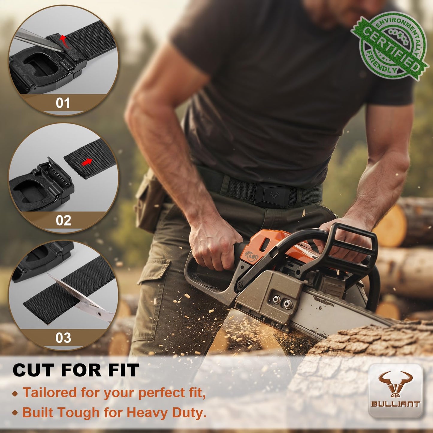 BULLIANT Men Tractical Belt,Stretch Western Rigger Web Belt For Cowboy Military Heavy Duty Hiking Hunting 1.5"-Cut For Fit(Black,28"-34" Waist Adjustable)
