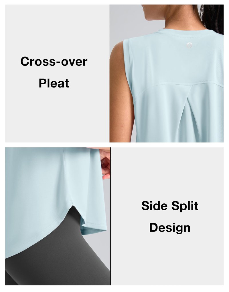SANTINY Women's Sleeveless Workout Tops Breathable Lightweight Active Tennis Yoga Shirts Athletic Running Tank Tops for Women (Sky Blue_XXL)