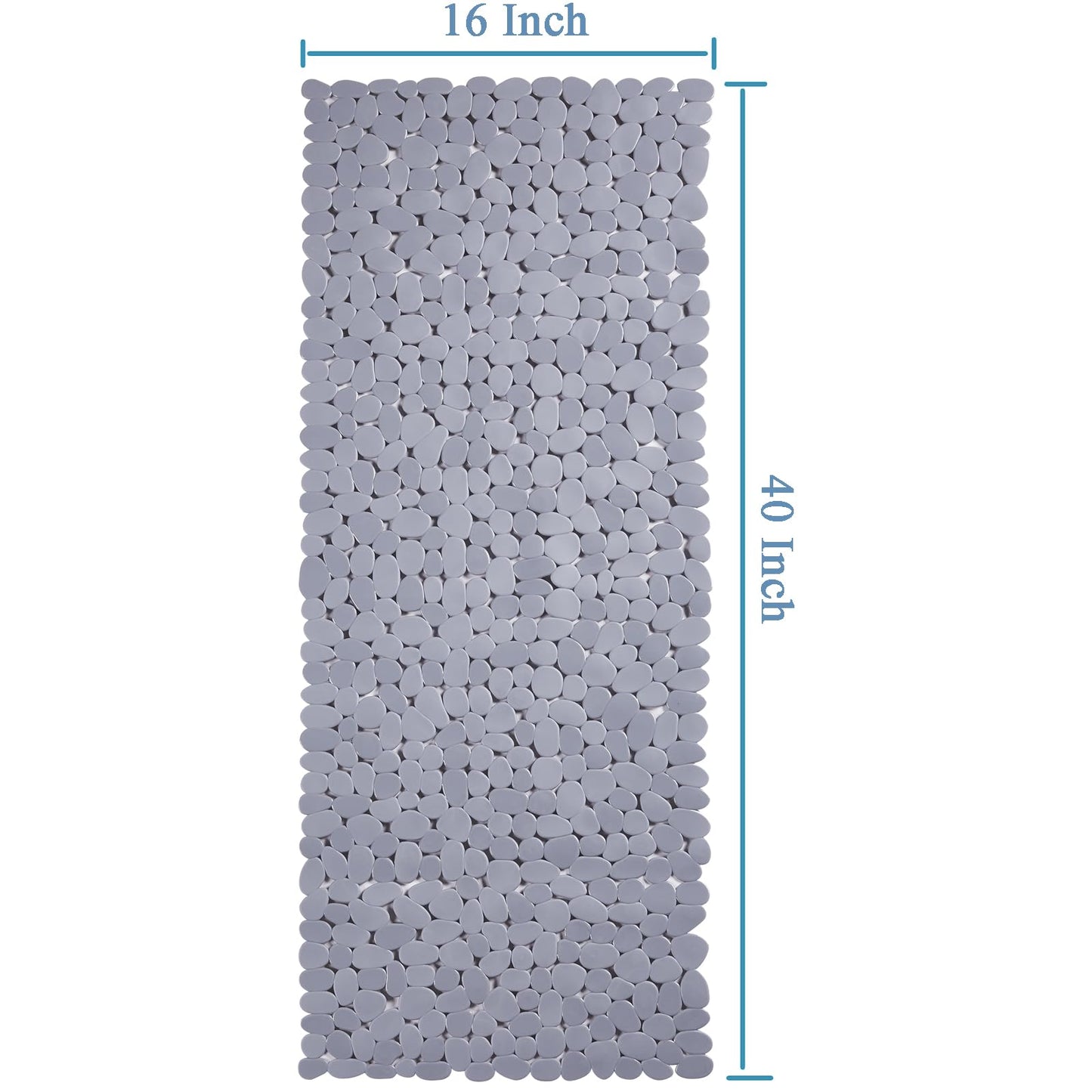 Webos Bath Shower Mat Non Slip: Extra Large Pebble Bathtub mat for Families, Anti Slip Shower Matt with Drain Holes Suction Cups Tub Mat - 16 X 40 Inch Grey