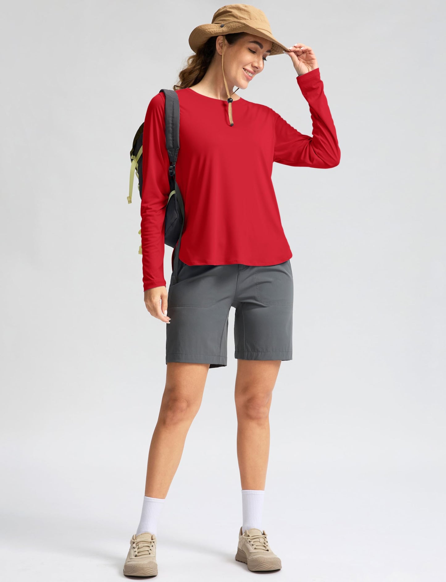 Women's Sun Shirts UPF 50+ Long Sleeve UV Protection Shirt Lightweight Quick Dry Workout Hiking Tops for Women(Red,XS)