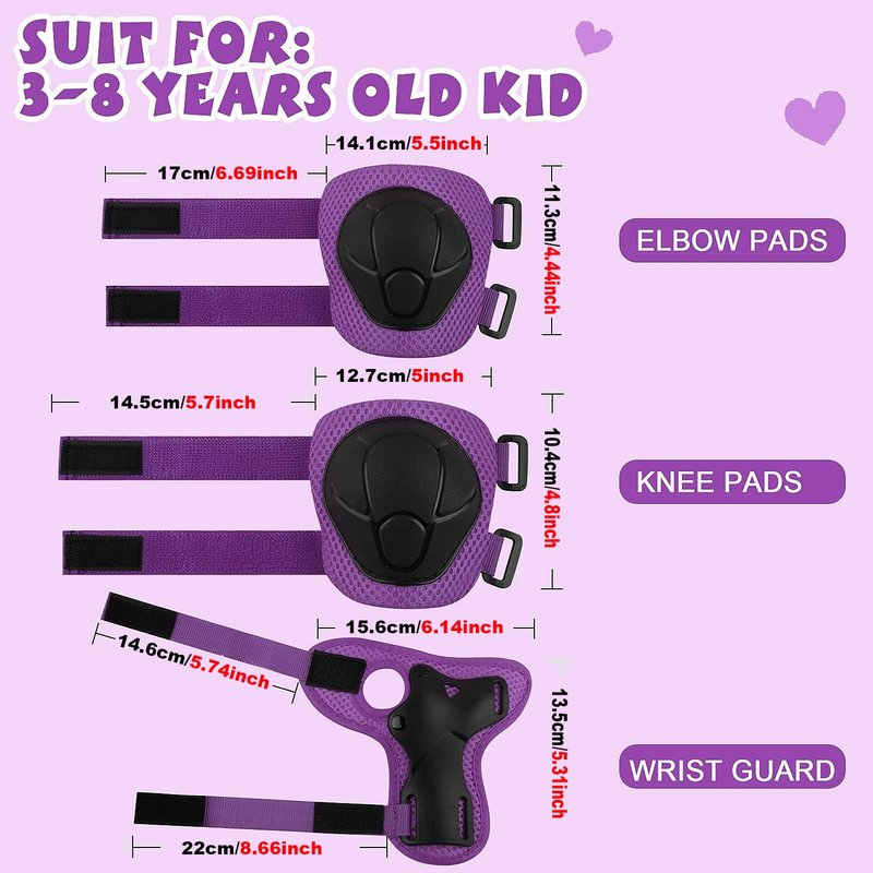 Kids Protective Gear Set Wemfg Knee Pads for Kids 3-8 Years Toddler Knee and Elbow Pads with Wrist Guards 3 in 1 for Skating Cycling Bike Rollerblading Scooter（Purple）