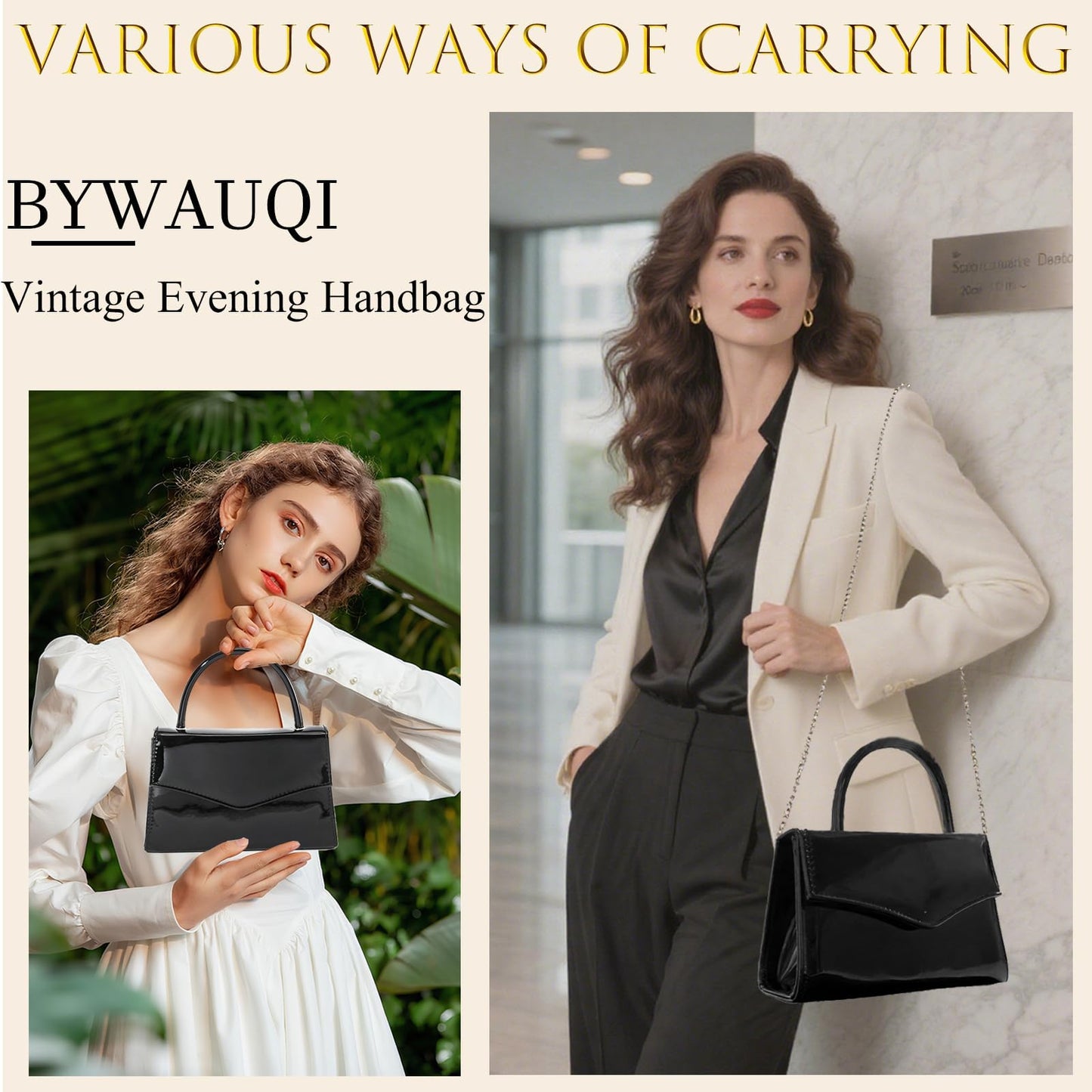 BYWAUQI Evening Clutch Purses for Women Patent Leather Purse Black Clutch for Formal Prom Wedding Party Brida Cocktail(Black)