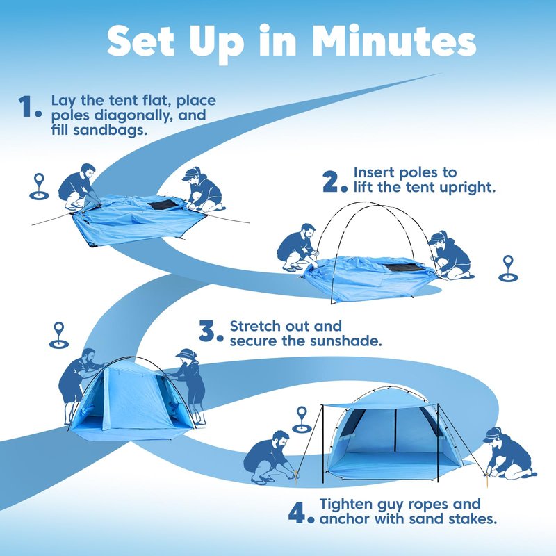 Purebox Beach Tent Sun Shelter - 2/3/4 Person UPF 50+ UV Protection Tents with Canopy, Easy Setup Lightweight Beach Shade Tent, Portable Beach Cabana Sun Shade Shelter