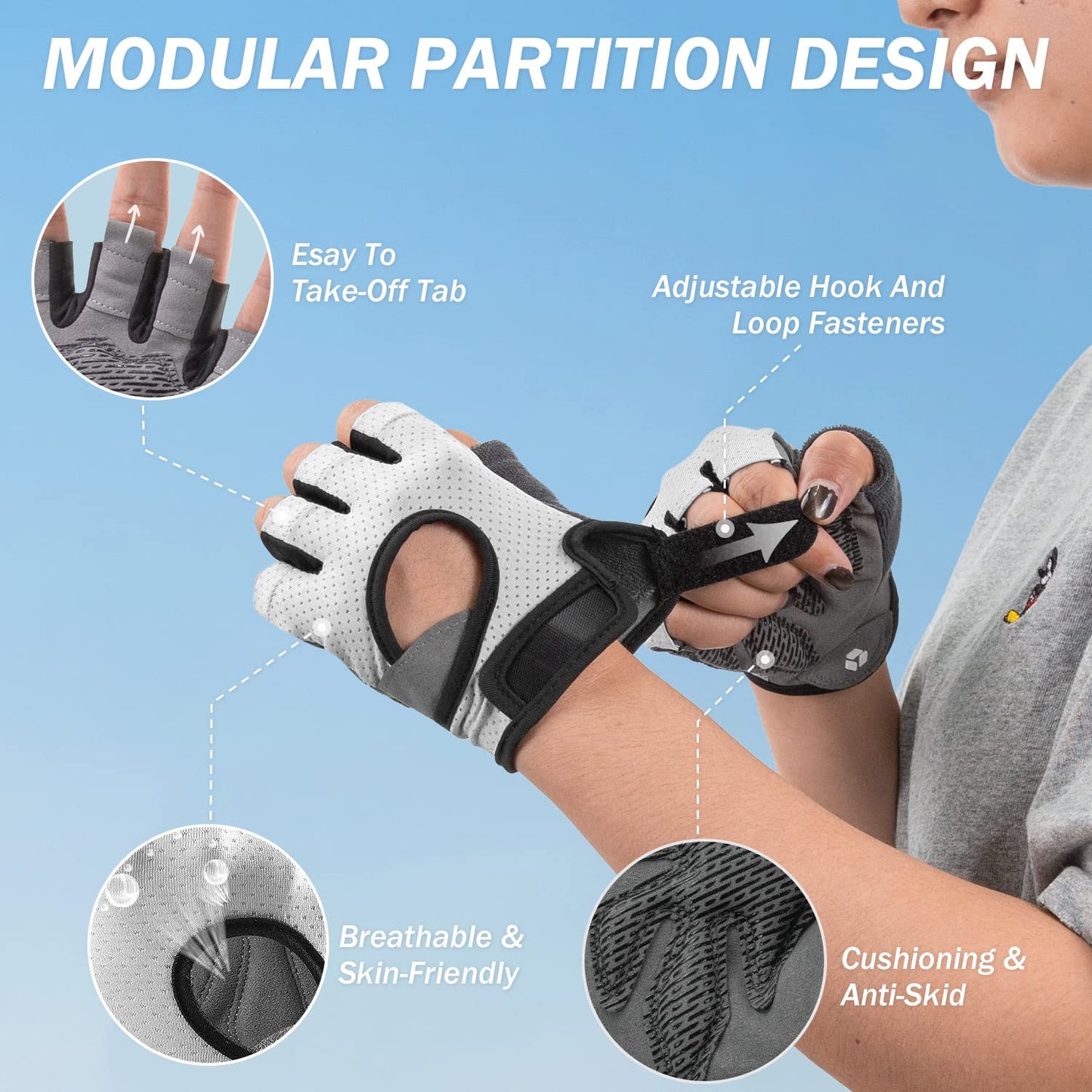 LIFECT Freedom Workout Gloves, Knuckle Weight Lifting Shorty Fingerless Gloves with Curved Open Back, for Powerlifting, Gym, Women and Men(Grey, Medium)