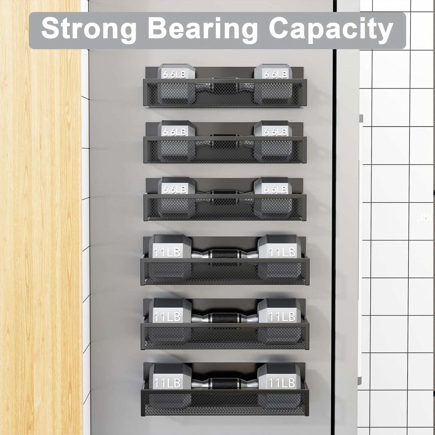 Magnetic Spice Rack for Refrigerator, 4 Pack Magnetic Shelf, Fridge Magnet Organizer with Moveable 8 Hooks, Magnetic Fridge Shelf for Kitchen Organization and Storage (4 Pack)