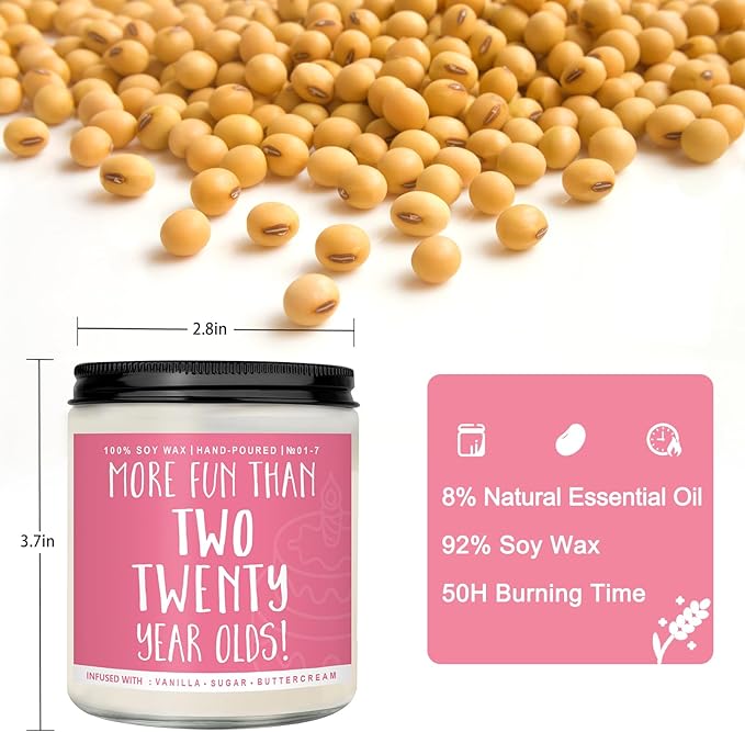 40th Birthday Gifts for Women, Perfect Birthday Present, Funny Presents for Mom, Friends, Wife, Sister, 7oz Vanilla Cream-Scented Candle