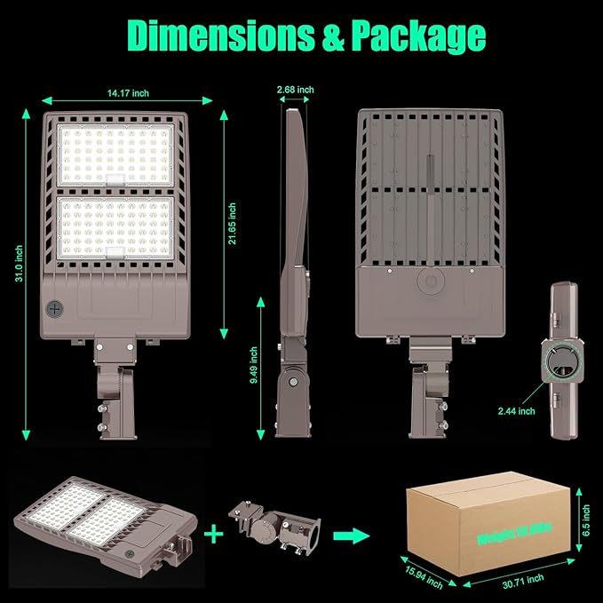 480V 320W Parking Lot Light LED Pole Light w/Slip Fitter Mount, UL DLC Listed LED Shoebox Lights 44800LM 5000K Flood Lights 277-480VAC Input, 480Volt Outdoor Commercial Roadway Street Fixtures