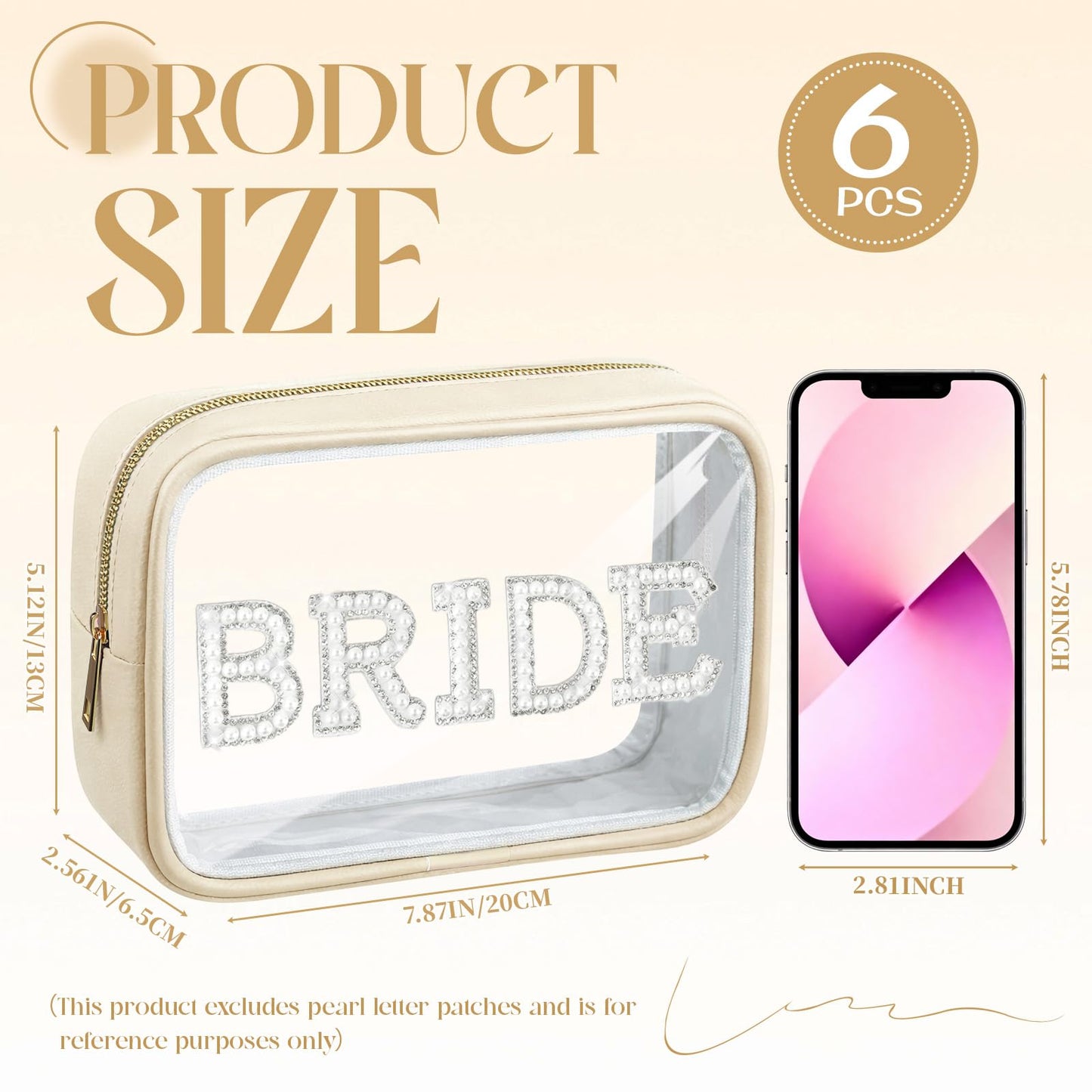 Abbylike 6 Pcs Clear Makeup Bags Bulk PU Leather Cosmetic Pouches Transparent Toiletry Bags with Zipper Waterproof Purse Skincare Car Organizer for Girl Women Travel Gifts(Beige)