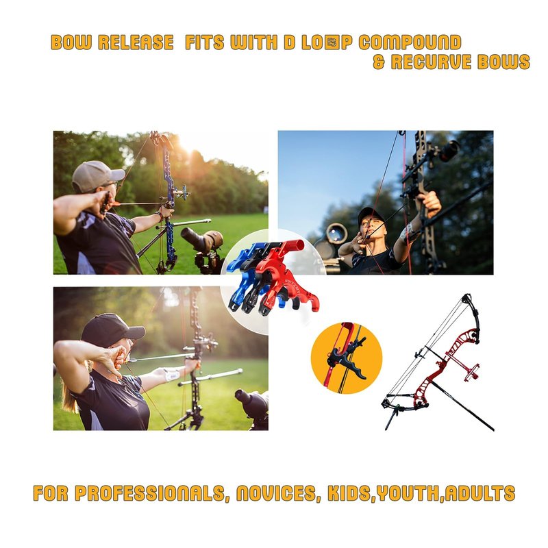 sntxmy Bow Release for Compound Bow 360° Rotatable Thumb Release for Compound Bow Archery Trigger Release (4 Fingers Blue)
