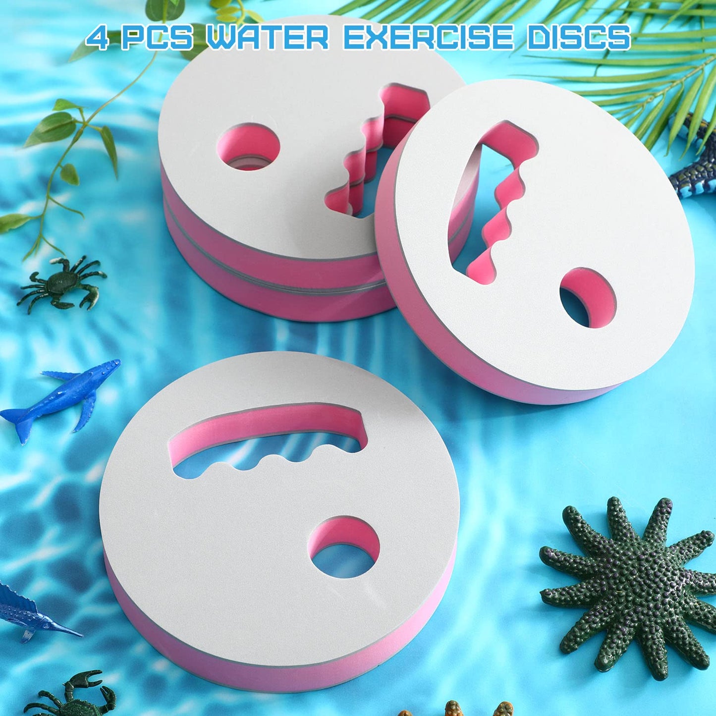 Hungdao 4 Pcs Water Exercise Discs Water Weights for Pool Exercise Set EVA Foam Aerobic Equipment for Adults Hand Held Pool Resistance for Swimming Beginners Arthritis(Gray and Pink)