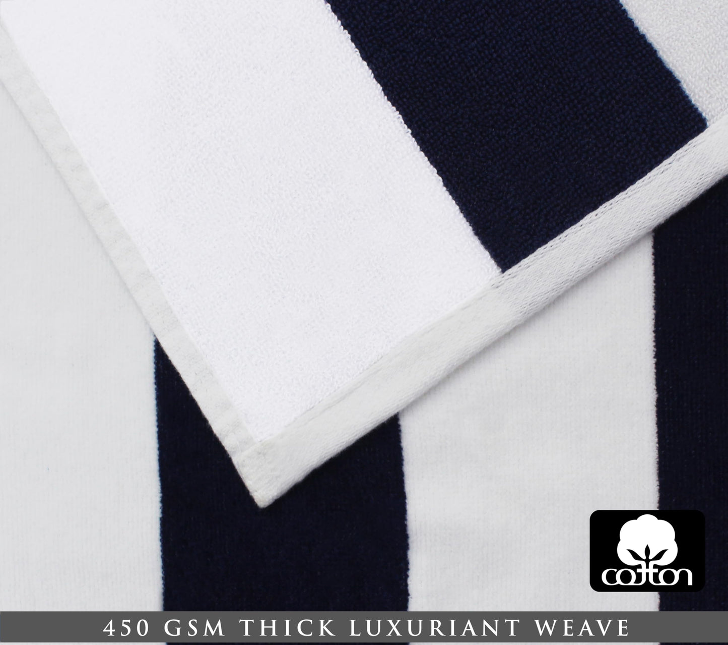 COTTON CRAFT Oversized Beach Towels - Set of 2 - XXL 35x84 The Big Kahuna 7 Foot Extra Large Beach Blanket Towel - Big & Tall - Huge 100% Cotton Velour Soft Luxury Pool Bath Towel - Cabana Stripe Navy